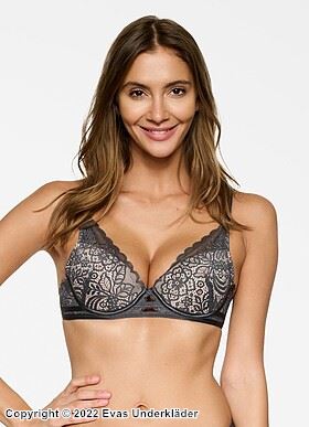 Exclusive push-up bra, lace cups, flowers